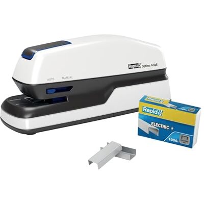 Rapid Optima GripE Elektrischer Tacker, Set aus Tacker und 1000 x Heftklammern, Kapazität 20 Blatt, Optimal für Büro und Home Office, Weiß, 2102349 Rapid Optima GripE Elektrischer Tacker, Set aus Tacker und 1000 x Heftklammern, Kapazität 20 Blatt, Optimal für Büro und Home Office, Weiß, 2102349