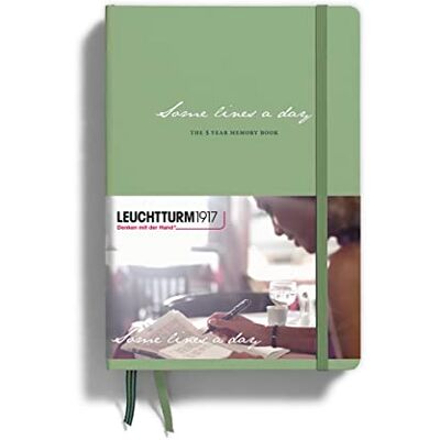 LEUCHTTURM1917 363840 Some lines a day, 5-Jahres-Buch Medium (A5), Salbei Hardcover Fadenheftung, 365 Seiten, säurefreies Papier, 2 Lesezeichenbänder, Verschlussgummi LEUCHTTURM1917 363840 Some lines a day, 5-Jahres-Buch Medium (A5), Salbei Hardcover Fadenheftung, 365 Seiten, säurefreies Papier, 2 Lesezeichenbänder, Verschlussgummi