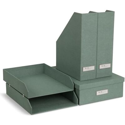 BIGSO HOLGER 5-teiliges Schreibtisch Set – Ordnungssystem mit 2 Stehsammlern, 2 Briefablagen und einer Box – Organizer aus Faserplatte und Papier in Leinenoptik – mintgrün BIGSO HOLGER 5-teiliges Schreibtisch Set – Ordnungssystem mit 2 Stehsammlern, 2 Briefablagen und einer Box – Organizer aus Faserplatte und Papier in Leinenoptik – mintgrün