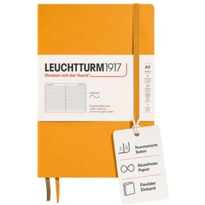 LEUCHTTURM1917 363404 Notizbuch Medium (A5), Softcover, 123 nummerierte Seiten, Rising Sun, liniert LEUCHTTURM1917 363404 Notizbuch Medium (A5), Softcover, 123 nummerierte Seiten, Rising Sun, liniert