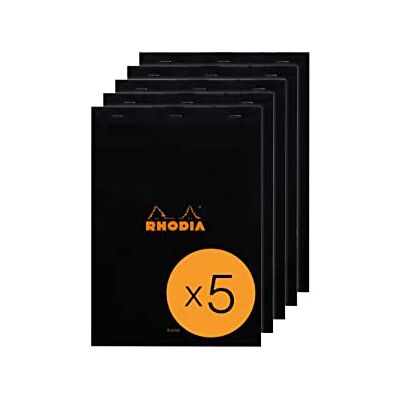 Rhodia 180009C Packung mit 5 Notizblöcken No.18, DIN A4 80 Blätter blanko 80g, Schwarz, 1 Pack Rhodia 180009C Packung mit 5 Notizblöcken No.18, DIN A4 80 Blätter blanko 80g, Schwarz, 1 Pack