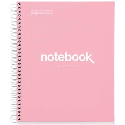 Miquelrius Notizbuch A5 Notebook, 1 farbiger Streifen, 80 Blatt mit horizontalem Lineatur 7 mm, Papier 90 g/m² mikroperforiert mit 2 Bohrungen für 2 Ringe, Einband aus Karton, Farbe Rosa Miquelrius Notizbuch A5 Notebook, 1 farbiger Streifen, 80 Blatt mit horizontalem Lineatur 7 mm, Papier 90 g/m² mikroperforiert mit 2 Bohrungen für 2 Ringe, Einband aus Karton, Farbe Rosa