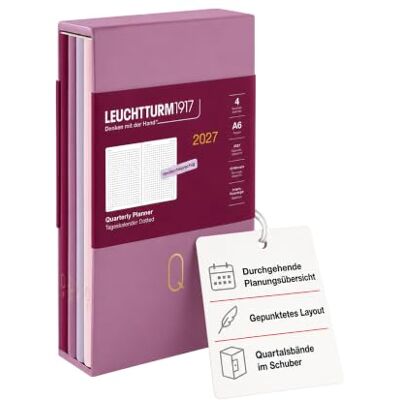LEUCHTTURM1917 Quarterly Tageskalender 2027 Dotted, Pocket (A6), Flexcover, 4er-Set (1 Kalender pro Quartal), Shades of Rose, Kalenderübersicht 2027, 12-Monats-Planung, Mondphasen & int. Feiertage LEUCHTTURM1917 Quarterly Tageskalender 2027 Dotted, Pocket (A6), Flexcover, 4er-Set (1 Kalender pro Quartal), Shades of Rose, Kalenderübersicht 2027, 12-Monats-Planung, Mondphasen & int. Feiertage