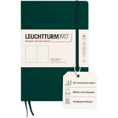 LEUCHTTURM1917 367254 Notizbuch Medium (A5), Hardcover, 251 nummerierte Seiten, Forest Green, blanko LEUCHTTURM1917 367254 Notizbuch Medium (A5), Hardcover, 251 nummerierte Seiten, Forest Green, blanko