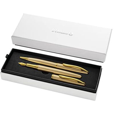 Pelikan Jazz Noble Elegance K/P36 mit Füller und Kugelschreiber, Gold, eleganter Patronen-Füller und Kuli aus Metall Pelikan Jazz Noble Elegance K/P36 mit Füller und Kugelschreiber, Gold, eleganter Patronen-Füller und Kuli aus Metall