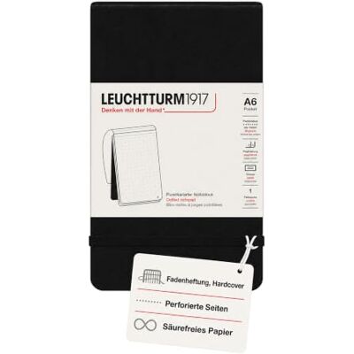 LEUCHTTURM1917 364411 Notizblock Pocket (A6), Hardcover, 94 nummerierte Seiten, dotted, Schwarz LEUCHTTURM1917 364411 Notizblock Pocket (A6), Hardcover, 94 nummerierte Seiten, dotted, Schwarz