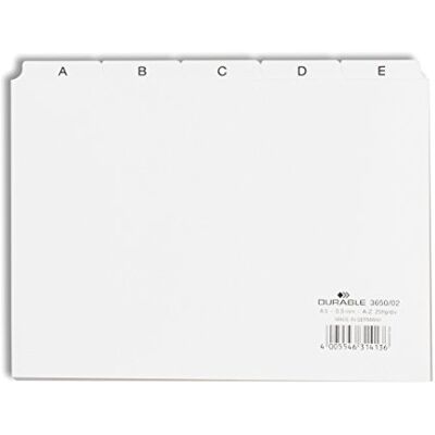 Durable Leitregister A-Z, Kunststoff-Register A5 quer, weiß, 365002 Durable Leitregister A-Z, Kunststoff-Register A5 quer, weiß, 365002