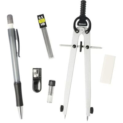 Westcott Zirkel Set Unicolour 6-teilig mit Schnellverstellzirkel, Nachfüllminen, Anspitzer, HB Druckbleistift inkl. 12 Minen, Radierer Zirkel mit Feststellrad E-711422 00 Westcott Zirkel Set Unicolour 6-teilig mit Schnellverstellzirkel, Nachfüllminen, Anspitzer, HB Druckbleistift inkl. 12 Minen, Radierer Zirkel mit Feststellrad E-711422 00