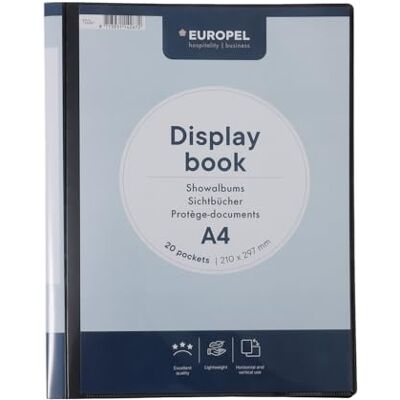 Europel Präsentationsbuch A4, 20 Hüllen, Polypropylen Schwarz, Cover-Einstecktasche Sichtbuch für 40 Seiten ohne Lochen, Klarsichthüllen transparent, Einschub vorne und hinten, 240 g, 23,5 x 31 cm Europel Präsentationsbuch A4, 20 Hüllen, Polypropylen Schwarz, Cover-Einstecktasche Sichtbuch für 40 Seiten ohne Lochen, Klarsichthüllen transparent, Einschub vorne und hinten, 240 g, 23,5 x 31 cm