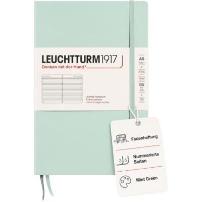 LEUCHTTURM1917 367260 Notizbuch Medium (A5), Hardcover, 251 nummerierte Seiten, Mint Green, liniert LEUCHTTURM1917 367260 Notizbuch Medium (A5), Hardcover, 251 nummerierte Seiten, Mint Green, liniert