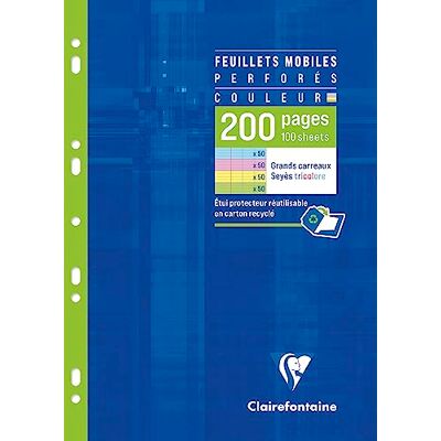 Clairefontaine 17511C Packung Ringbucheinlagen mit 50 Blatt A4 (21x29,7cm) 90g gelocht, französische Lineatur, 4 Farben sortiert Clairefontaine 17511C Packung Ringbucheinlagen mit 50 Blatt A4 (21x29,7cm) 90g gelocht, französische Lineatur, 4 Farben sortiert