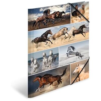 HERMA Sammelmappe A3 Pferde, Kinder Eckspanner-Mappe aus Pappe mit Tier Motiv, Gummizug, Innenklappen und Innendruck für Jungen und Mädchen HERMA Sammelmappe A3 Pferde, Kinder Eckspanner-Mappe aus Pappe mit Tier Motiv, Gummizug, Innenklappen und Innendruck für Jungen und Mädchen