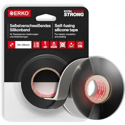 ERKO Selbstverschweißendes Silikonband Schwarz Wasserdicht 3m lang 25 mm breit Ideal für Schlauchreparatur, Kabelreparatur, Reparaturband,Klebeband ERKO Selbstverschweißendes Silikonband Schwarz Wasserdicht 3m lang 25 mm breit Ideal für Schlauchreparatur, Kabelreparatur, Reparaturband,Klebeband