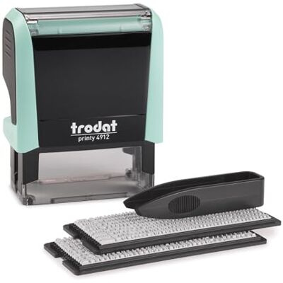 Trodat Printy 4912 Typomatic, Textstempel zum Selbersetzen pastellgrün Abdruck 46x17 mm, Abdruck schwarz, selbstfärbend, dokumentenecht, inkl. 2 Zeichensets in 3 und 4 mm Schrifthöhe und Pinzette Trodat Printy 4912 Typomatic, Textstempel zum Selbersetzen pastellgrün Abdruck 46x17 mm, Abdruck schwarz, selbstfärbend, dokumentenecht, inkl. 2 Zeichensets in 3 und 4 mm Schrifthöhe und Pinzette