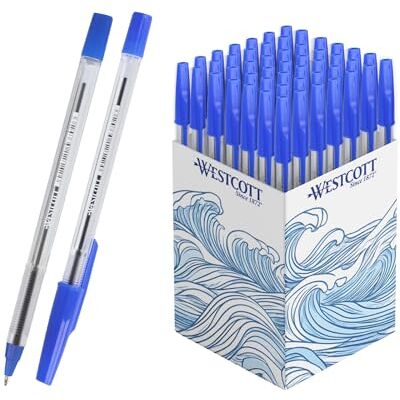 Westcott Kugelschreiber NOW 50 Stück Blau Dokumentenecht nach ISO 12757-2 Strickstärke M 0,5mm Schreibfarbe Blau Transparenter Schaft E-745000 00 Westcott Kugelschreiber NOW 50 Stück Blau Dokumentenecht nach ISO 12757-2 Strickstärke M 0,5mm Schreibfarbe Blau Transparenter Schaft E-745000 00