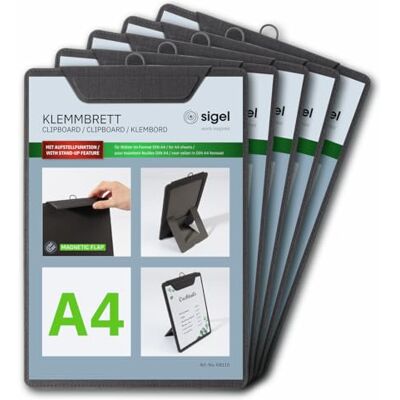 Sigel Klemmbretter A4 anthrazit Aufstellfunktion 5er Pack KB110/5, stabiles, stylisches Clipboard mit edler Leinenstruktur, strapazierfähig und leicht abwischbar, für Speisekarten Sigel Klemmbretter A4 anthrazit Aufstellfunktion 5er Pack KB110/5, stabiles, stylisches Clipboard mit edler Leinenstruktur, strapazierfähig und leicht abwischbar, für Speisekarten