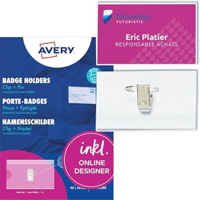 Avery Zweckform 4820 Namensschilder für Kleidung 50 Stück (54x90mm, Namensschilder-Taschen mit Kombiklemme Clip/Nadel, transparente Ausweishüllen inkl. 50 Stück blanko Einsteckschilder) weiß Avery Zweckform 4820 Namensschilder für Kleidung 50 Stück (54x90mm, Namensschilder-Taschen mit Kombiklemme Clip/Nadel, transparente Ausweishüllen inkl. 50 Stück blanko Einsteckschilder) weiß