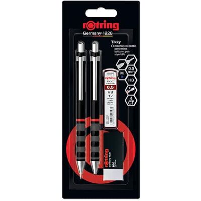 rOtring Tikky Set aus FeinminenstiftKugelschreiberRadierer und Ersatzminen Bleistift mit HB-Mine0,5 mm Schreibgerät mit mittelgroßer Spitze Schwarz Leicht mit gummierter Griffzone rOtring Tikky Set aus FeinminenstiftKugelschreiberRadierer und Ersatzminen Bleistift mit HB-Mine0,5 mm Schreibgerät mit mittelgroßer Spitze Schwarz Leicht mit gummierter Griffzone