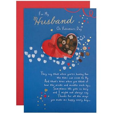 Hallmark Valentinskarte für Ehemann, Valentinstagskarte für Ehemann, herzförmige Schachtel mit Pralinen, mit Umschlag, Blau Hallmark Valentinskarte für Ehemann, Valentinstagskarte für Ehemann, herzförmige Schachtel mit Pralinen, mit Umschlag, Blau