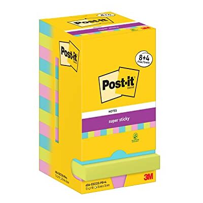 Post-it Super Sticky Notes, 8 + 4 Gratis-Blöcke (1080 Blatt), 76 mm x 76 mm Selbstklebende Haftnotizen mit Stärkerer Haftung, Klebezettel für Bürobedarf, Erinnerungen & To-Do-Listen; Repositionierbar Post-it Super Sticky Notes, 8 + 4 Gratis-Blöcke (1080 Blatt), 76 mm x 76 mm Selbstklebende Haftnotizen mit Stärkerer Haftung, Klebezettel für Bürobedarf, Erinnerungen & To-Do-Listen; Repositionierbar