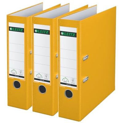 Leitz Qualitäts-Ordner 180° Plastik, 3er Pack, das Original, A4 Aktenordner 8 cm breit, 90% Recycling-Karton, 30% Pre-Consumer Recycling-Kunststoff, 180° Mechanik, 600 Blatt Kapazität, Gelb, 310335015 Leitz Qualitäts-Ordner 180° Plastik, 3er Pack, das Original, A4 Aktenordner 8 cm breit, 90% Recycling-Karton, 30% Pre-Consumer Recycling-Kunststoff, 180° Mechanik, 600 Blatt Kapazität, Gelb, 310335015