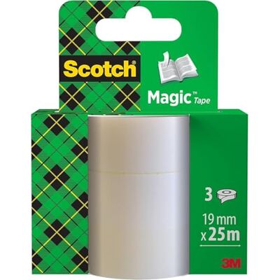 Scotch Magic Tape, 3 Nachfüllrollen, 19 mm x 25 m Universalklebeband zum Reparieren, Beschriften und Verschließen; Matt, Unsichtbar und Beschreibbar Scotch Magic Tape, 3 Nachfüllrollen, 19 mm x 25 m Universalklebeband zum Reparieren, Beschriften und Verschließen; Matt, Unsichtbar und Beschreibbar