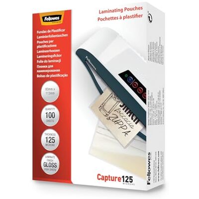 Fellowes Laminierfolien Format 83 x 113 mm, 125 Mikron (2 x 125 mic), glänzend, 100 Stück Fellowes Laminierfolien Format 83 x 113 mm, 125 Mikron (2 x 125 mic), glänzend, 100 Stück