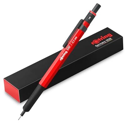 rOtring 500 Feinminenstift 0,5 mm HB-Mine Roter sechseckiger Kunststoffschaft und rutschfestestrukturierte Metallgriffzone rOtring 500 Feinminenstift 0,5 mm HB-Mine Roter sechseckiger Kunststoffschaft und rutschfestestrukturierte Metallgriffzone