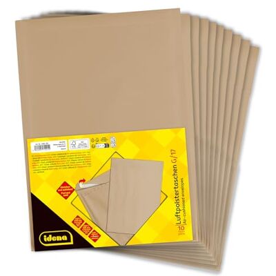 Idena 14052 Luftpolsterumschläge G/17, 10 Stück à 25 x 34,5 cm, Versandtaschen haftklebend, gepolsterte Briefumschläge aus FSC-Mix Papier in Braun Idena 14052 Luftpolsterumschläge G/17, 10 Stück à 25 x 34,5 cm, Versandtaschen haftklebend, gepolsterte Briefumschläge aus FSC-Mix Papier in Braun