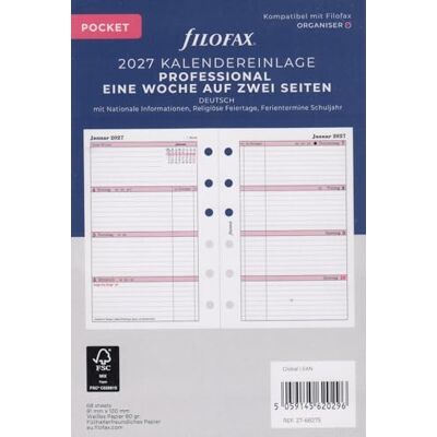 Filofax Kalendereinlage Pocket Professional 1 Woche auf 2 Seiten deutsch 2027 Filofax Kalendereinlage Pocket Professional 1 Woche auf 2 Seiten deutsch 2027