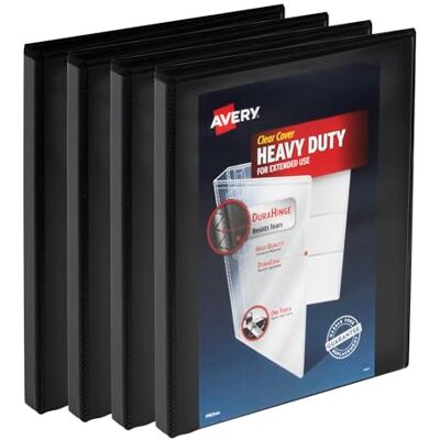 Avery Robuster 3-Ringbuch, 1,3 cm One-Touch-Ring, für 21,6 x 27,9 cm Papier, 4 schwarze Ordner (79708) Avery Robuster 3-Ringbuch, 1,3 cm One-Touch-Ring, für 21,6 x 27,9 cm Papier, 4 schwarze Ordner (79708)