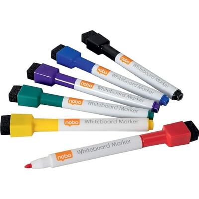 Nobo Rexel wiederbeschreibbare, trocken abwischbare Mini-Marker – farblich sortiert, 6er-Pack Nobo Rexel wiederbeschreibbare, trocken abwischbare Mini-Marker – farblich sortiert, 6er-Pack