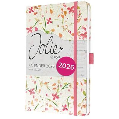Sigel J6307 Wochenkalender 2026 ca. A5, weiß, pink, Hardcover, Gummiband, Stiftschlaufe, Einstecktasche, 174 Seiten, vegan, aus nachhaltigem Papier, Terminplaner Taschenkalender Jolie Sigel J6307 Wochenkalender 2026 ca. A5, weiß, pink, Hardcover, Gummiband, Stiftschlaufe, Einstecktasche, 174 Seiten, vegan, aus nachhaltigem Papier, Terminplaner Taschenkalender Jolie