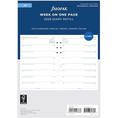 Filofax Kalender A5 1 Woche auf einer Seite (mehrsprachig)2026 Filofax Kalender A5 1 Woche auf einer Seite (mehrsprachig)2026