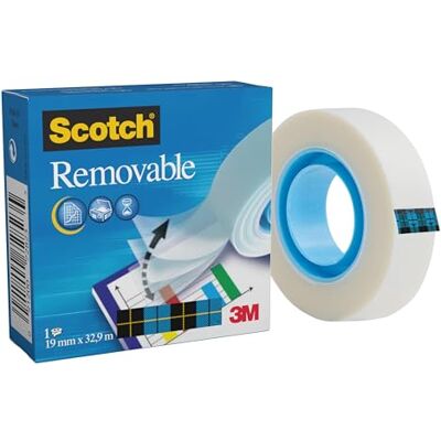 Scotch 3M Removable Klebeband, 1 Rolle matt 19 mm x 32.9 m. wiederablösbar, unsichtbar, beschriftbar und schattenfrei kopierbar, farblos Scotch 3M Removable Klebeband, 1 Rolle matt 19 mm x 32.9 m. wiederablösbar, unsichtbar, beschriftbar und schattenfrei kopierbar, farblos