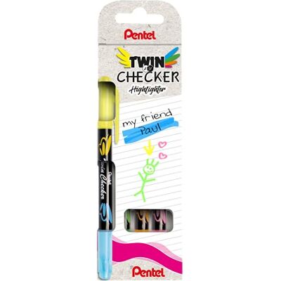 Pentel SLW8-4 TwinChecker Highlighter, zweifarbiger Textmarker mit Doppelspitze in kräftigen Farben für leuchtstarke Markierungen, schlanke Stiftform, 4er Set sortiert Pentel SLW8-4 TwinChecker Highlighter, zweifarbiger Textmarker mit Doppelspitze in kräftigen Farben für leuchtstarke Markierungen, schlanke Stiftform, 4er Set sortiert