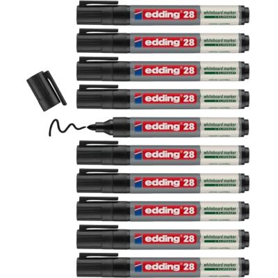 edding 28 Whiteboardmarker – schwarz – 10er-Pack Whiteboardmarker Rundspitze 1,5–3 mm – trocken abwischbar – für Whiteboards, Flipcharts, Pinnwände, Memoboards – Sketchnotes – nachfüllbar edding 28 Whiteboardmarker – schwarz – 10er-Pack Whiteboardmarker Rundspitze 1,5–3 mm – trocken abwischbar – für Whiteboards, Flipcharts, Pinnwände, Memoboards – Sketchnotes – nachfüllbar