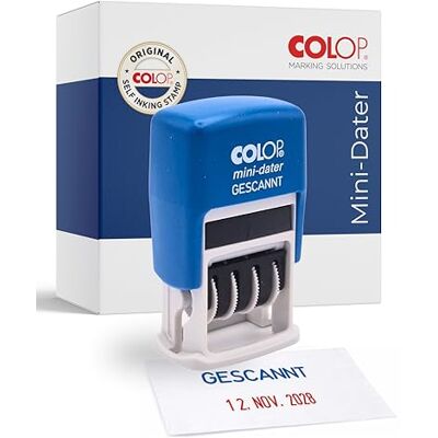 COLOP Datumstempel mit Text GESCANNT Datum in Deutsch Jahresband mit 12 Jahren 2-farbiger Abdruck (Blau/Rot) S160/L6 ideal für Büro und Office COLOP Datumstempel mit Text GESCANNT Datum in Deutsch Jahresband mit 12 Jahren 2-farbiger Abdruck (Blau/Rot) S160/L6 ideal für Büro und Office