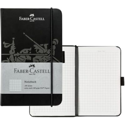 Faber-Castell 10065067 Notizbuch DIN A6 schwarz, kariert, 100 g/m², 194 Seiten FSC-Mix Papier, 90 x 140 mm Faber-Castell 10065067 Notizbuch DIN A6 schwarz, kariert, 100 g/m², 194 Seiten FSC-Mix Papier, 90 x 140 mm
