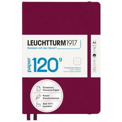 LEUCHTTURM1917 363535 Notizbuch 120g/m² Paper Edition, Hardcover, Medium (A5), Port Red, dotted LEUCHTTURM1917 363535 Notizbuch 120g/m² Paper Edition, Hardcover, Medium (A5), Port Red, dotted