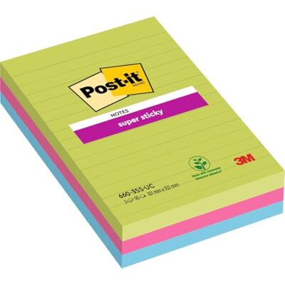 Post-it Super Sticky Große Notes, Liniert, 3 Blöcke, 135 Blatt,101 x 152 mm Selbsthaftende Notizzettel mit Stärkerer Haftung für Meetings, Listen und Erinnerungen; Haften auf Vertikalen Oberflächen Post-it Super Sticky Große Notes, Liniert, 3 Blöcke, 135 Blatt,101 x 152 mm Selbsthaftende Notizzettel mit Stärkerer Haftung für Meetings, Listen und Erinnerungen; Haften auf Vertikalen Oberflächen