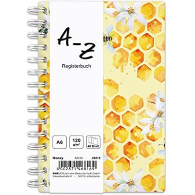 RNKVERLAG Notizbuch mit Register A-Z „Honey“ in DIN A6 mit 48 Blatt 120 g/m², 1 Stück RNKVERLAG Notizbuch mit Register A-Z „Honey“ in DIN A6 mit 48 Blatt 120 g/m², 1 Stück