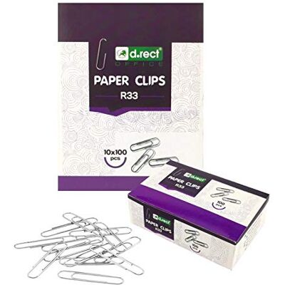D.RECT 1000 Stück Office Büroklammern aus Metall 33mm Briefklammern Büro-Aktenklammern verzinkt 10x100 Stück, silber, Verpackung kann variieren D.RECT 1000 Stück Office Büroklammern aus Metall 33mm Briefklammern Büro-Aktenklammern verzinkt 10x100 Stück, silber, Verpackung kann variieren