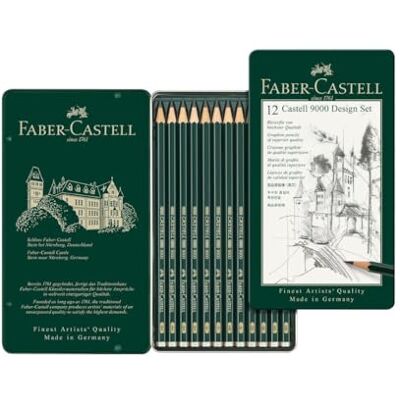 Faber-Castell Bleistifte Set Castell 9000 12-teilig im Metalletui Künstlerbleistifte Härtegrade 5B 5H für Schreiben, Skizzieren und Zeichnen Faber-Castell Bleistifte Set Castell 9000 12-teilig im Metalletui Künstlerbleistifte Härtegrade 5B 5H für Schreiben, Skizzieren und Zeichnen