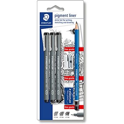 Staedtler Pigment Liner 308 Fineliner – Schwarz, 3er Set 0,3, 0,5 & 0,7 mm, dokumentenecht, mit Radierer & Spitzer – Art.-Nr. 308 SBK3P Staedtler Pigment Liner 308 Fineliner – Schwarz, 3er Set 0,3, 0,5 & 0,7 mm, dokumentenecht, mit Radierer & Spitzer – Art.-Nr. 308 SBK3P