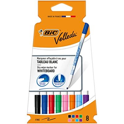 Velleda BIC Whiteboard Marker, in 8 verschiedenen Farben, mit Rundspitze, Strichstärke: 1,5 mm, speziell für Kinder entwickelt Velleda BIC Whiteboard Marker, in 8 verschiedenen Farben, mit Rundspitze, Strichstärke: 1,5 mm, speziell für Kinder entwickelt
