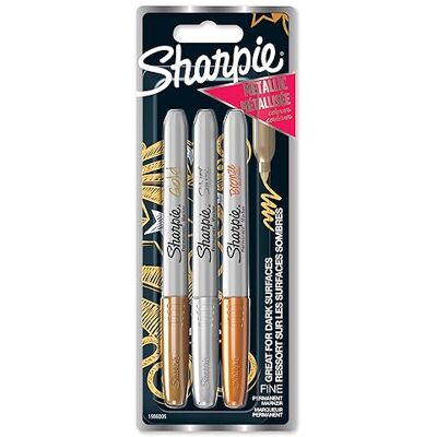 Sharpie Metallic-Permanentmarker feine Spitze GoldSilber & Bronze Tinte 3 Marker Stifte Sharpie Metallic-Permanentmarker feine Spitze GoldSilber & Bronze Tinte 3 Marker Stifte