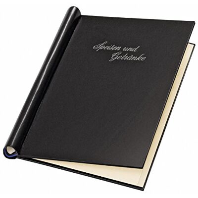 VELOFLEX Klemmbinder DIN A4 Schwarz für Speisekarten, 20 mm Mit Schriftzug und Ledernarbung, Klemmfeder aus Metall, für bis zu 150 Blatt, Menükarten und Dokumente VELOFLEX Klemmbinder DIN A4 Schwarz für Speisekarten, 20 mm Mit Schriftzug und Ledernarbung, Klemmfeder aus Metall, für bis zu 150 Blatt, Menükarten und Dokumente