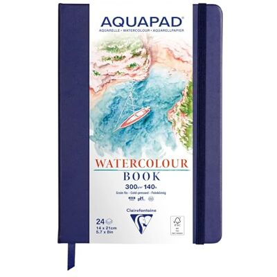 Clairefontaine 976111C Aquarellskizzenbuch Aquapad, 14x21cm, 24 Blatt 300g Naturweiß, fester Einband Mitternachtsblau, 1 Stück Clairefontaine 976111C Aquarellskizzenbuch Aquapad, 14x21cm, 24 Blatt 300g Naturweiß, fester Einband Mitternachtsblau, 1 Stück