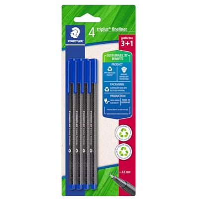 Staedtler Fineliner Triplus, Blau, 4 Stück, 3 + 1 Stück Staedtler Fineliner Triplus, Blau, 4 Stück, 3 + 1 Stück